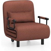 Costway Single Folding Sofa Bed Chair Modern Fabric Sleep Function Holder-Coffee in Dark Brown