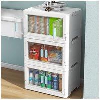 Set of 3 PP Collapsible Stackable Storage Boxes with Upper Lid and Transparent Front Door