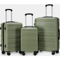 OHS Hard Shell Suitcase Luggage 3 Piece Set Travel ABS 4 Wheels in Pale Green