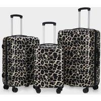 OHS Leopard Suitcase Luggage 3 PC Set Travel Hard Shell ABS Light Carry On 4 Wheel in Natural