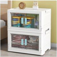 Set of 2 PP Collapsible Stackable Storage Boxes with Upper Lid and Transparent Front Door