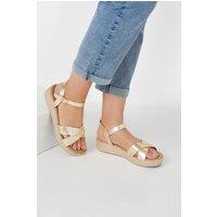 Yours Women's Platform Wedge Sandals in Gold | Size: 8EEE