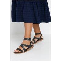Yours Women's Cross Over Strap Sandals in Black | Size: 7EEE