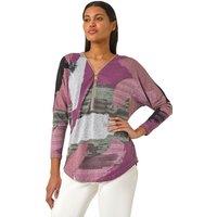 Roman Women's Brushed Print Zip Detail Top in Mauve | Size: 12