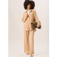 Gini London Women's Camel Textured Pull On Wide Leg Trousers | Size: Medium/Large