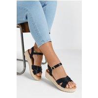 Yours Women's Espadrille Wedge Sandals in Black | Size: 8EEE