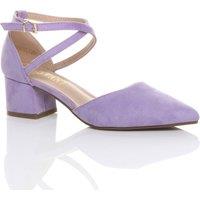 AJVANI Women's Mid Block Heel Crossed Strap Pointed Toe Faux Suede 2 Part Heels in Lilac | Size: 7