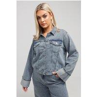 Yours Women's Washed Turn Up Denim Jacket in Light Blue | Size: 18