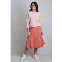 Weird Fish Women's Romaro Printed Jersey Midi Skirt in Crimson | Size: 12