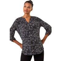 Roman Women's Speckled Print Stretch Shirt in Grey | Size: 12