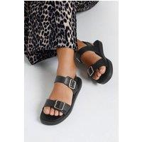 Yours Women's Faux Leather Buckle Chunky Sandals in Black | Size: 5EEE