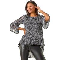 Roman Women's Floral Print Pleated Tunic in Black | Size: 16