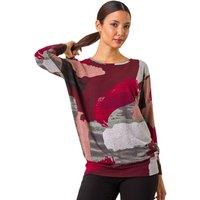 Roman Women's Abstract Print Banded Hem Top in Maroon | Size: 20