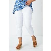Roman Women's Curve Elastic Waist Cropped Denim Jeggings in White | Size: 20