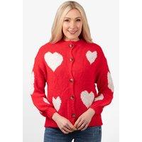 Sarta Women's Love Heart Wool Blend Cardigan in Red & Cream
