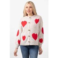 Sarta Women's Love Heart Wool Blend Cardigan in Cream & Red