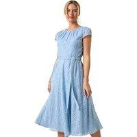 Roman Women's Petite Jacquard Gathered Neck Dress in Blue | Size: 14