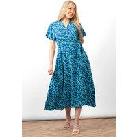 Sarta Women's Leopard Print Short Sleeve Wrap Dress in Blue | Size: Medium