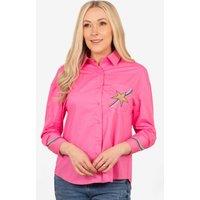 Sarta Women's Embroidered Rainbow Star Long Sleeve Cotton Shirt Pink in Bright Pink | Size: Small