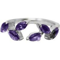 Harfi Women's Sterling Silver Open Leaf Ring with Amethyst Gemstones