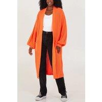 HOXTON GAL Women's Oversized Long Sleeves Midi Knitted Cardigan with Pocket Details in Pale Orange