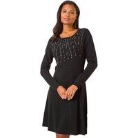 Roman Women's Embellished Knitted Dress in Black | Size: 20