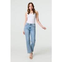Izabel London Women's Floral Pocket Patch Straight Fit Jeans in Blue | Size: 18