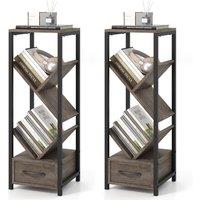 Gymax 2 PCS Tree Bookshelf 4 Tier Narrow Bookcase With Drawer Floor Organizer in Light Grey | Size: 2 Pack