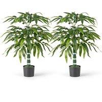 Gymax Set of 2 Artificial Bamboo Tree 100 CM Faux Greenery Plants With Pot in Dark Green | Size: 2 Pack
