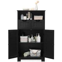 Costway Wooden Freestanding Cupboard Cabinet for Bathroom in Black