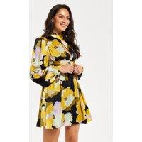 Liquorish Women's Earth Tone Floral Print Mini Dress in Yellow | Size: 10