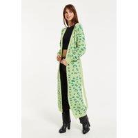 Liquorish Women's Fluffy Longline Cardigan In Green Animal Print | Size: Medium
