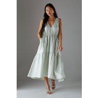 Petite Jacquard Plunge Tie Pocket Midi Dress