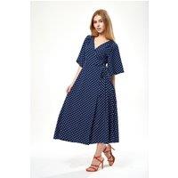 Liquorish Women's Small Polka Dot Midi Wrap Dress In Navy | Size: 10