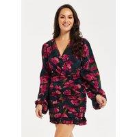Liquorish Women's Floral Print Mini Dress Front Ruching | Size: 10
