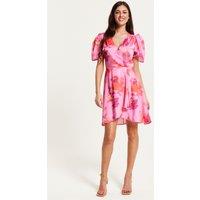 Liquorish Women's Angel Sleeve Wrap Mini Dress In Pink | Size: 16