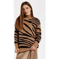 Liquorish Women's Zebra Pattern High Neck Jumper In Brown & Black | Size: 12