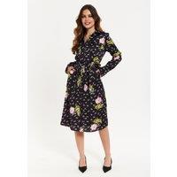 Liquorish Women's Pink Floral Print Shirt Dress In Black | Size: 16