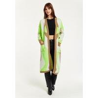 Liquorish Women's Longline Cardigan In Brown, Green & White in Brown | Size: Medium