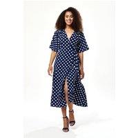 Liquorish Women's Big Polka Dot Midi Wrap Dress In Navy | Size: 8