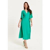 Liquorish Women's Green Maxi Wrap Dress With Kimono Sleeves | Size: 14