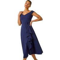 Roman Women's Bardot Ruffle Wrap Dress in Navy | Size: 10