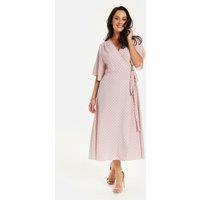 Liquorish Women's Polka Dot Midi Wrap Dress In Light Pink | Size: 8