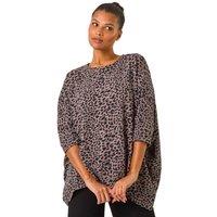 Roman Women's Animal Print Batwing Stretch Top in Brown | Size: 10