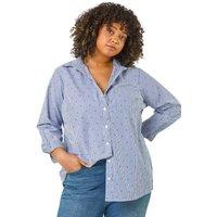 Roman Women's Curve Dobby Spot Stripe Shirt in Blue | Size: 20