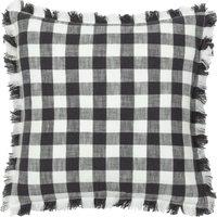 Yard Barton Check Fringed 100% Cotton Cushion in Black | Size: 45 cm x 45 cm