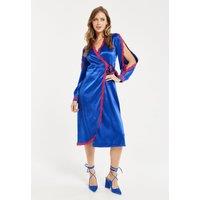 Liquorish Women's Royal Blue Satin Midi Wrap Dress | Size: 8