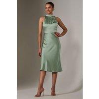 Jolie Moi Women's Satin Halter Neck Midi Dress in Green | Size: 16