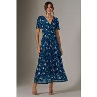 Jolie Moi Women's Evelyn Angel Sleeve Mesh Maxi Dress in Teal | Size: 10