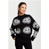 Liquorish Women's Eye Pattern Jumper In Black | Size: Medium